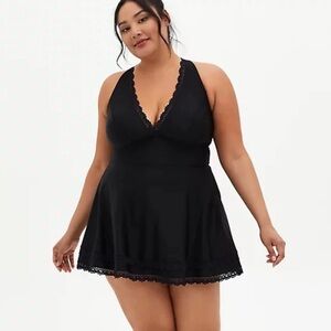 Torrid Black Lace Trim Swim Dress